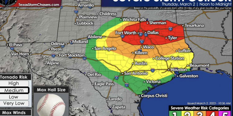 2일(목) 북텍사스 전역 야구공 크기 우박 주의보 … “낮부터 자정까지”