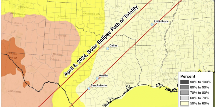 8일(오늘) 텍사스 개기일식, 일부지역은 구름에 가려